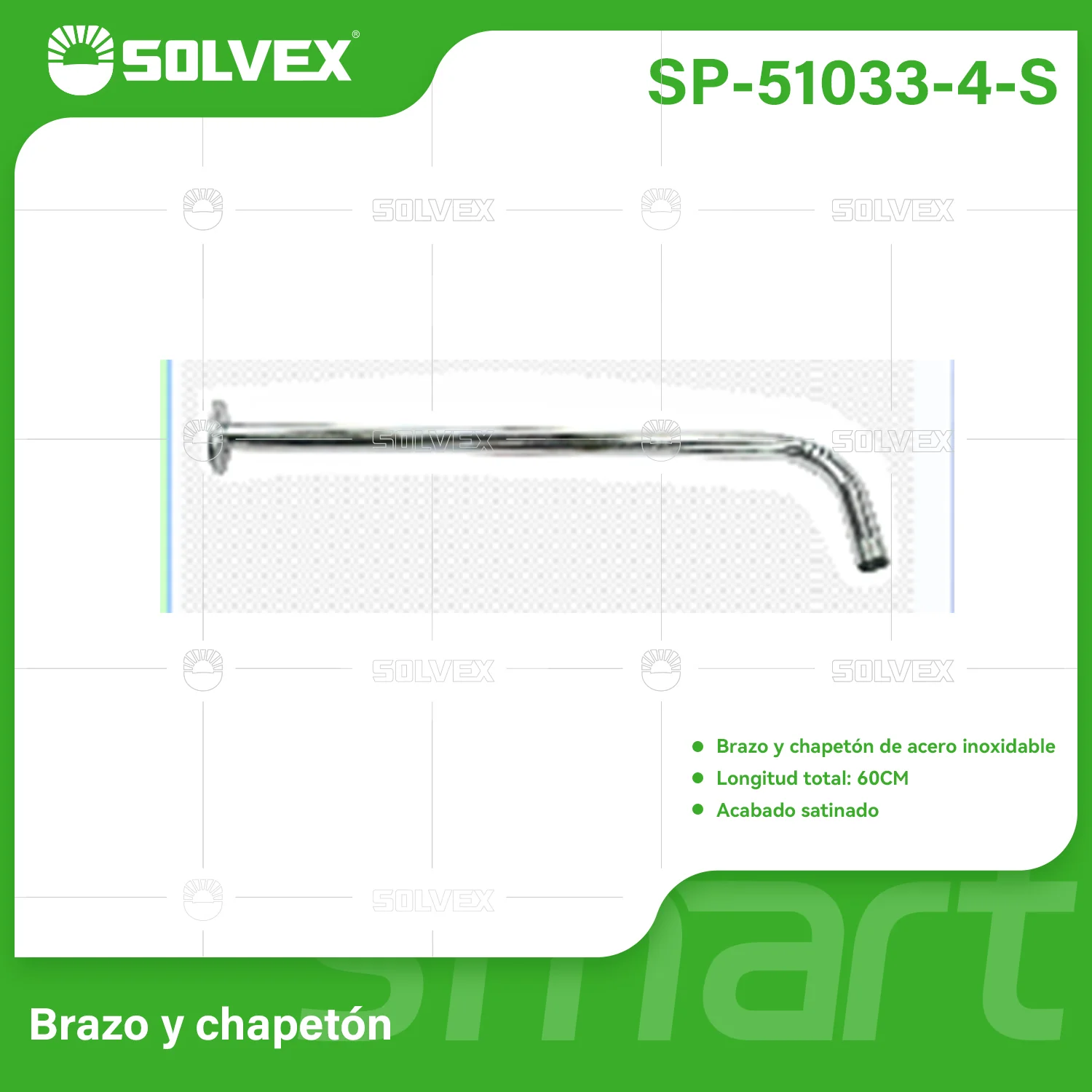 Brazo De Ducha 60 Cm Satinado. Tubo De Acero Inoxidable Con Chapetón Para Regadera.