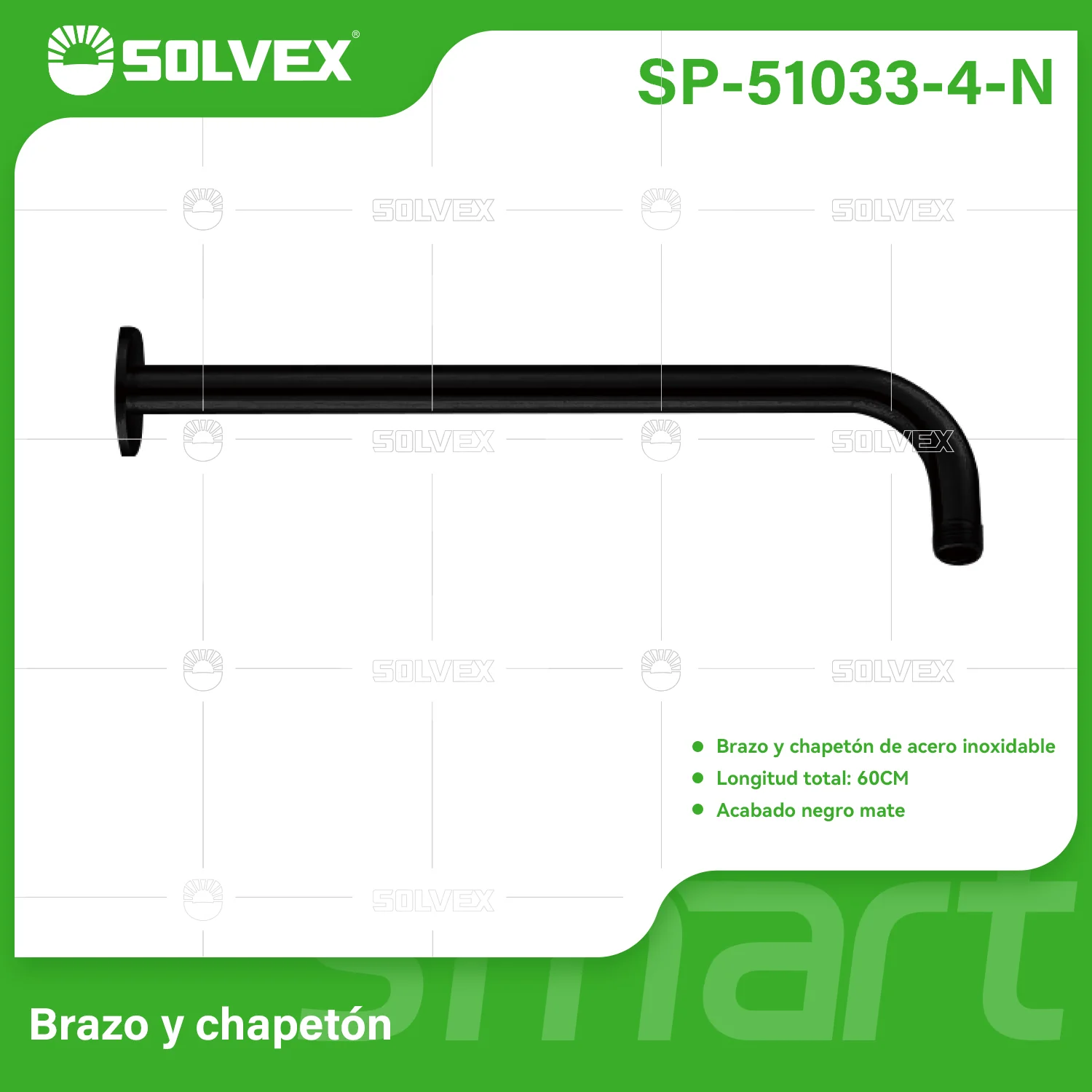 Brazo De Ducha 60 Cm. Tubo De Acero Inoxidable Con Chapetón Para Regadera. Color Negro.