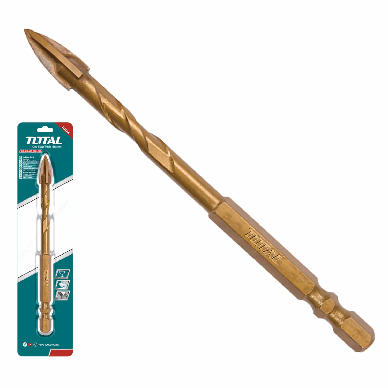 Broca Punta Flecha Para Vidrio Y Azulejos 12X87mm. Chapado En Titanio