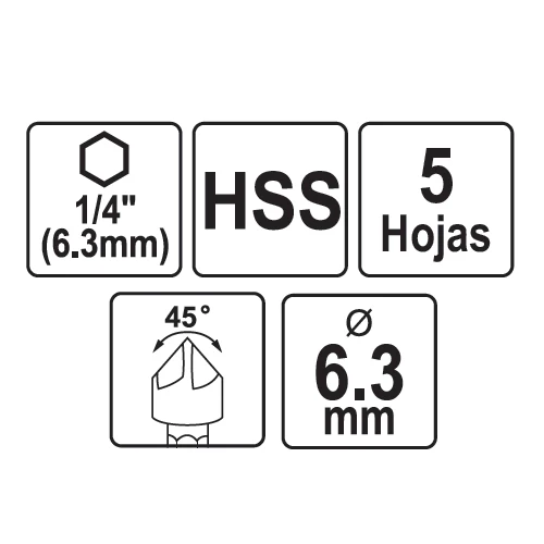 Brocas De Avellanado, 1/4" (6.3Mm), 5 Hojas, Hecho De HSS. - Image 4