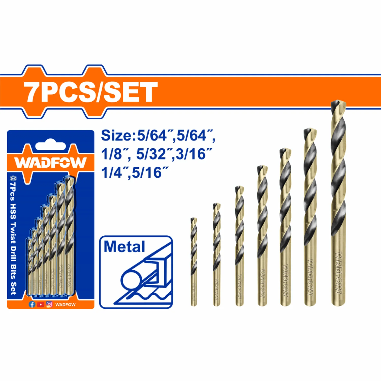 Brocas HSS Para Metal 5/64",5/64",1/8", 5/32",3/16",1/4",5/16". Set De 7 Piezas.