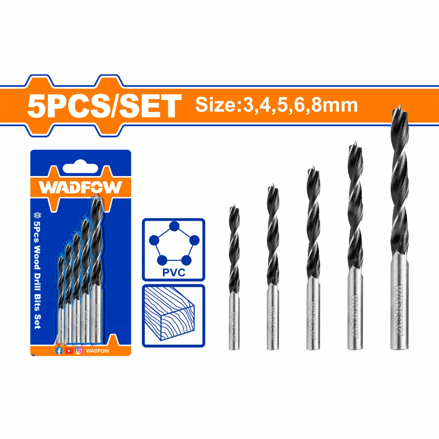 Brocas Para Madera. Set De 5 Piezas Para Taladro.