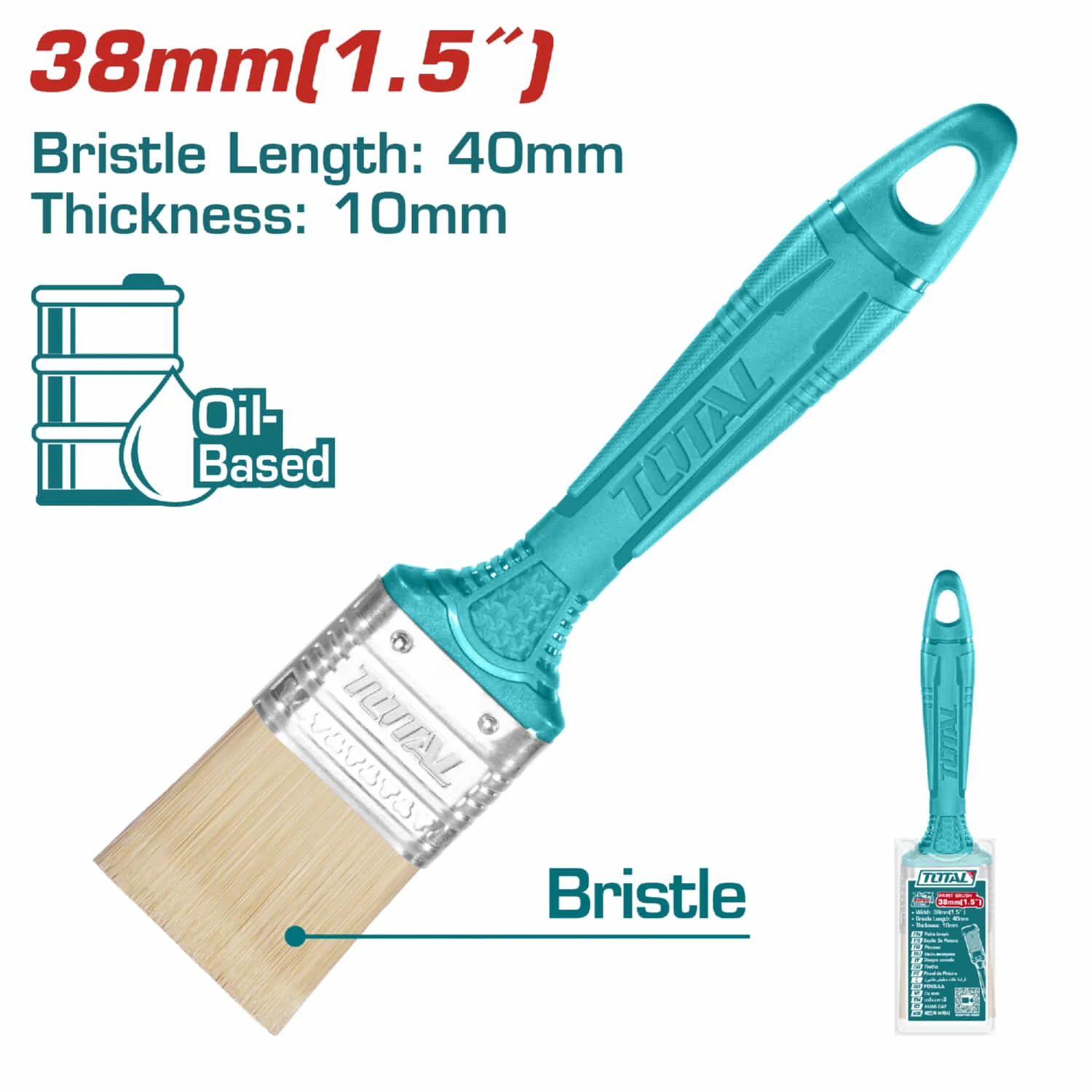 Brocha De 1.5" (38Mm). Largo 40Mm. Grueso De Cerdas 10Mm. Para Pintura A Base De Aceite.
