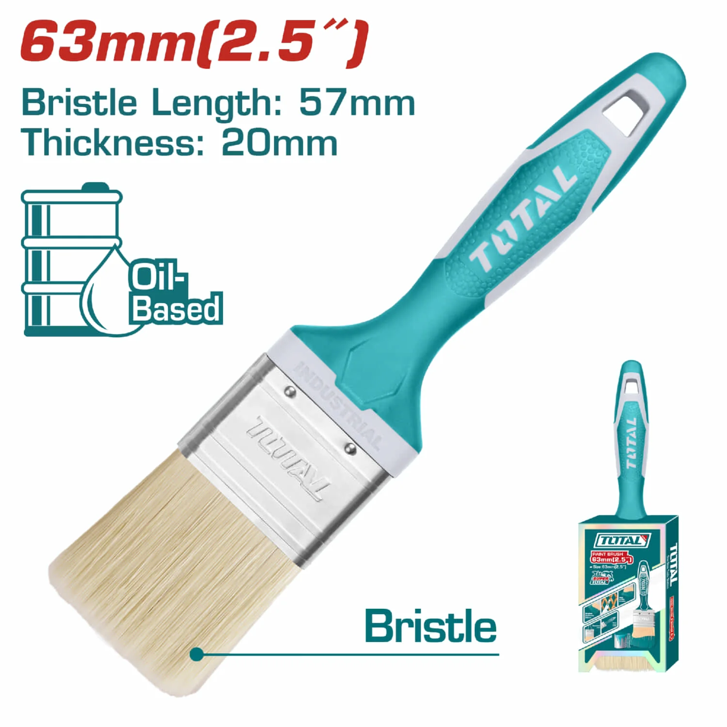 Brocha De 2.5" (63Mm). Largo 57Mm. Grueso De Cerdas 20Mm. Para Pintura A Base De Aceite.