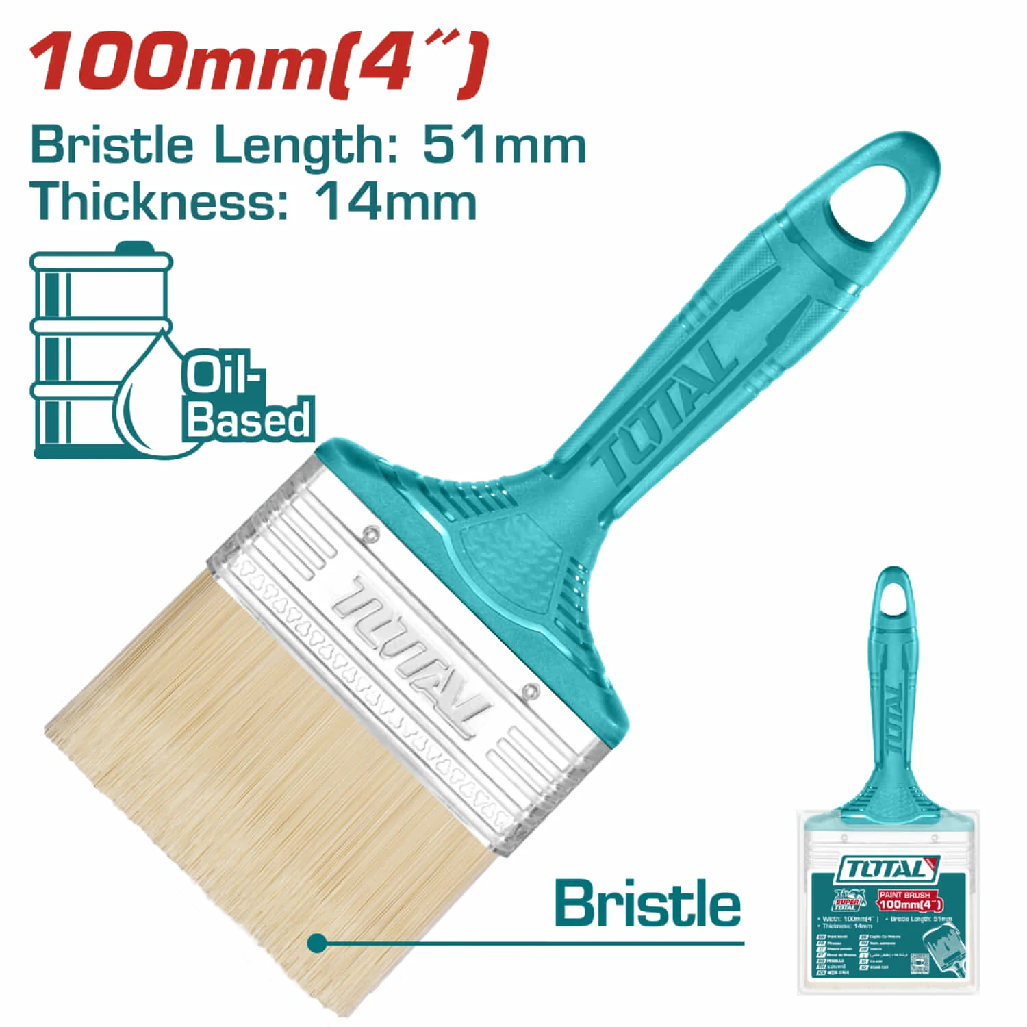 Brocha De 4" (100Mm). Largo 51Mm. Grueso De Cerdas 14Mm. Para Pintura A Base De Aceite.