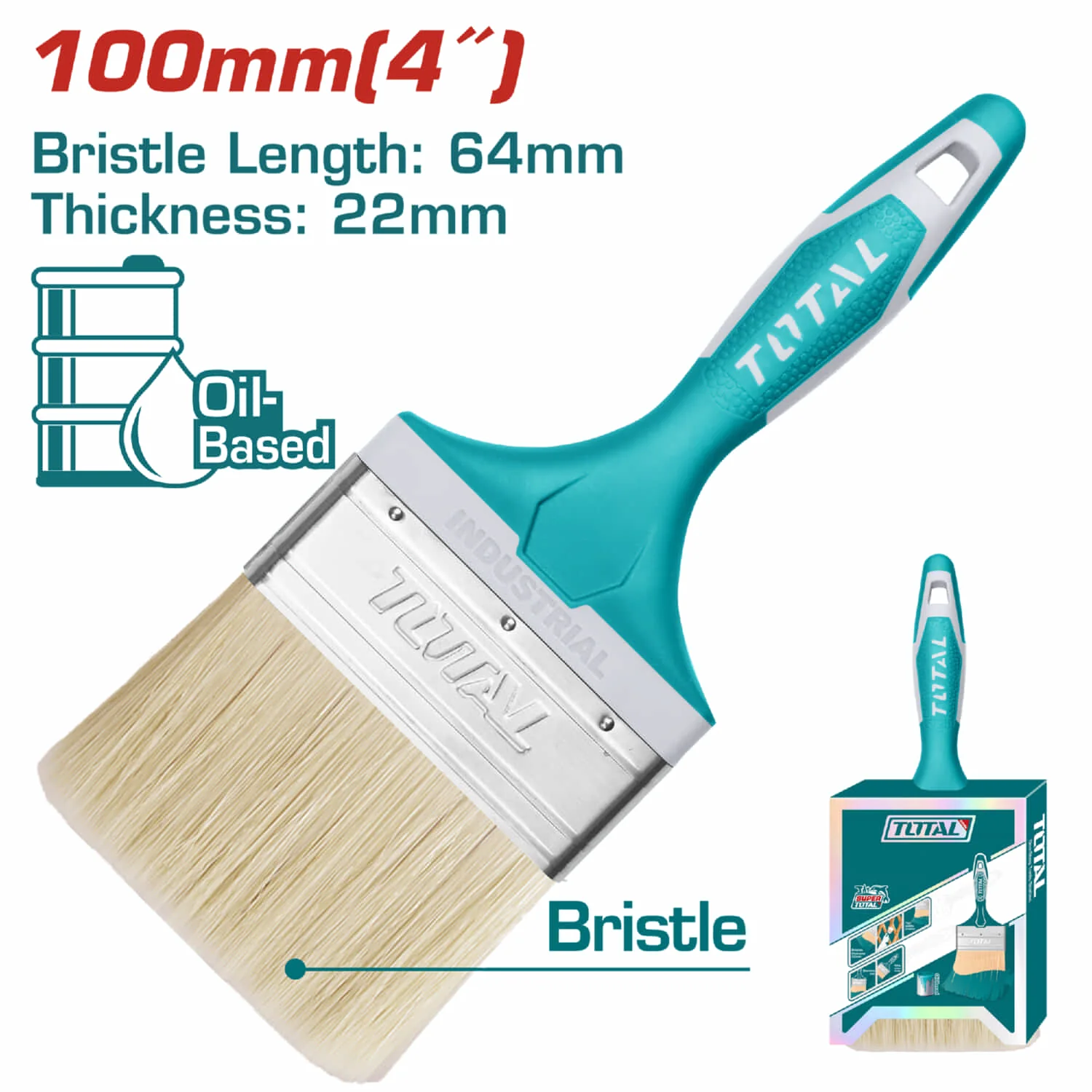 Brocha De 4" (100Mm). Largo 70Mm. Grueso De Cerdas 22Mm. Para Pintura A Base De Aceite.