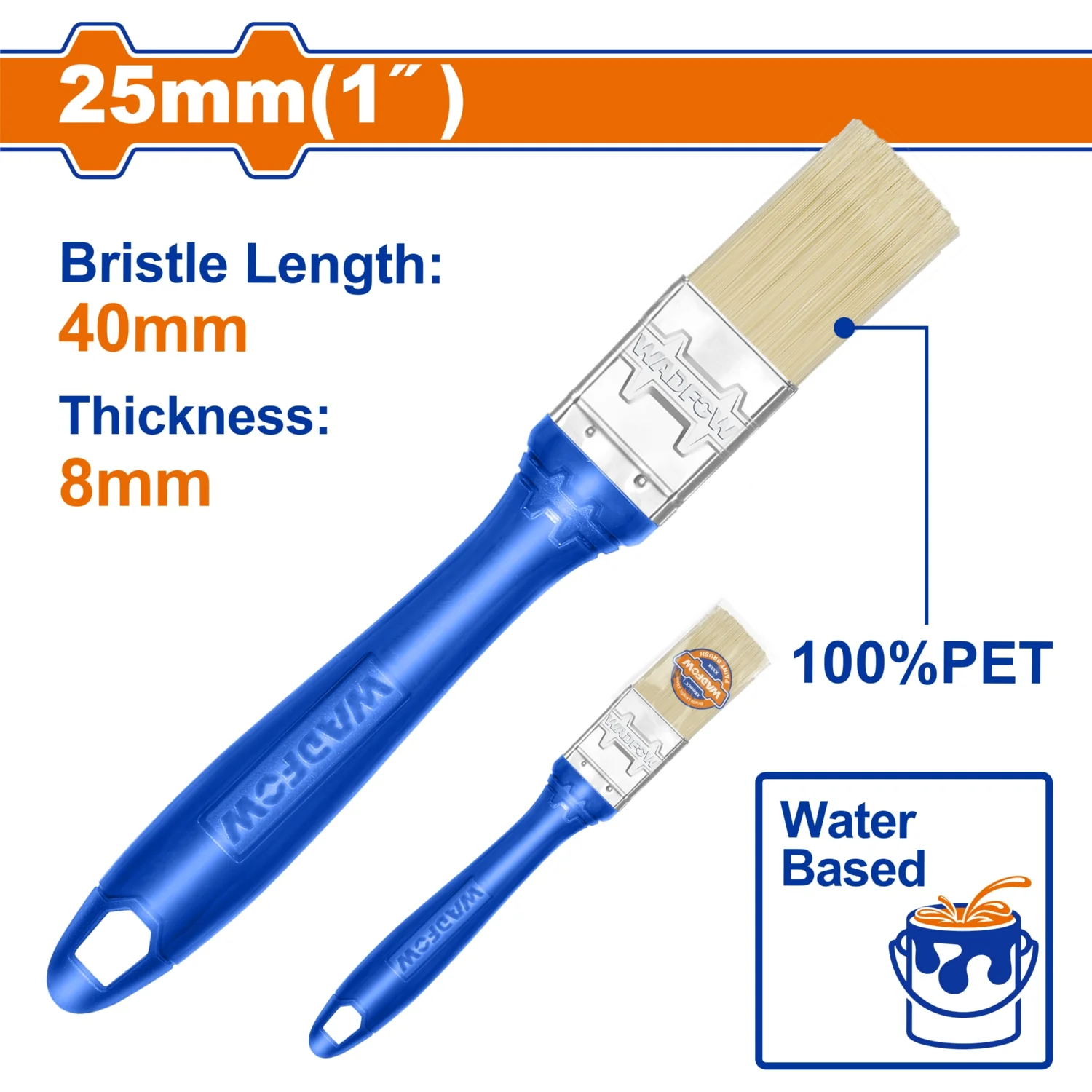 Brocha Para Pintar 25Mm(1"). Cerdas 100% PET. Pintura A Base De Agua. Long: 40Mm. Grosor: 8Mm. - Image 2