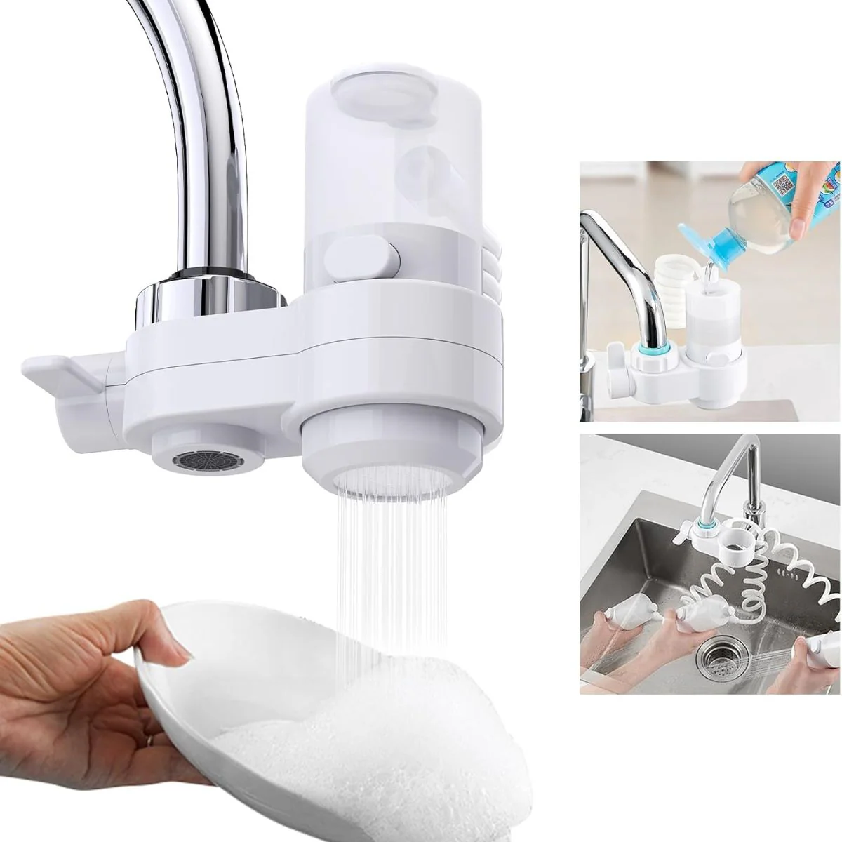 Cabezal De Grifo 3 En 1 Con Dispensador De Jabón Y Manguera Extensible. Boquilla Multifunción Para Llave De Fregadero.