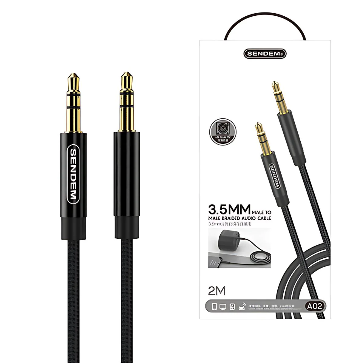 Cable Auxiliar De Audio 3.5Mm Macho A Macho De 2 Metros. Compatible Con Auto, Parlantes Y Audífonos.
