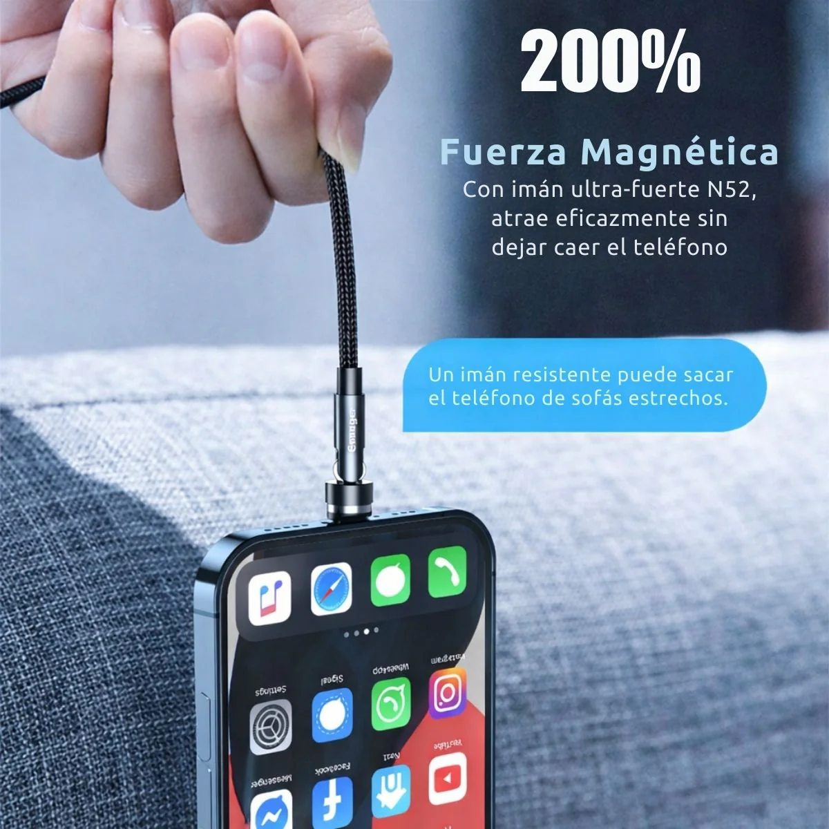 Cable Cargador Magnético 3 En 1 USB C Micro USB Lightning Carga Rápida 3A Rotación 540°. Longitud 2 Metros. - Image 4