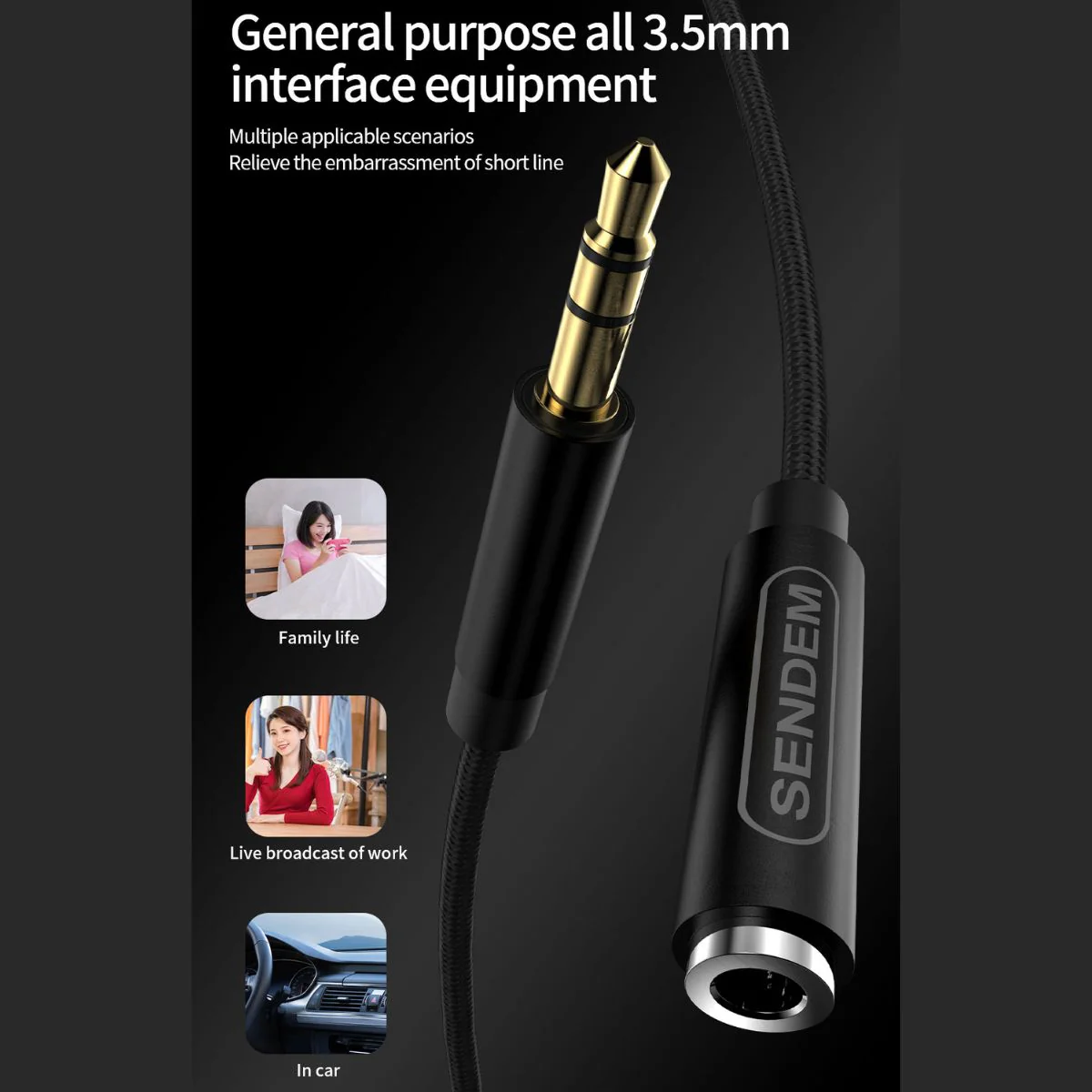 Cable De Extensión Auxiliar 3.5Mm Macho A Hembra De 1 Metro. Compatible Con Audífonos, Computadoras Y Parlantes. - Image 3