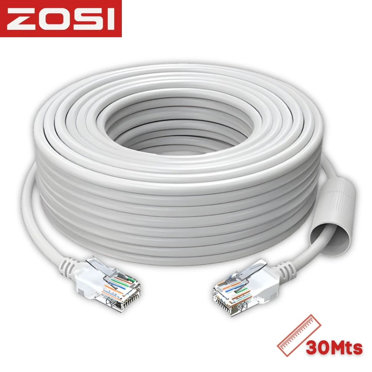 Cable Ethernet Cat5e 30 Metros Alta Velocidad 1000Mbps. Material Cobre Libre De Oxígeno 24AWG. Uso Interior Y Exterior. Certificación ROHS
