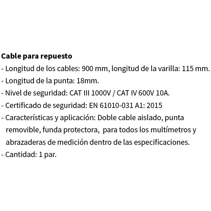 Cable Probador Para Multimetro Longitud: 900 Mm.1000V/CAT ? 600V 10A - Image 2