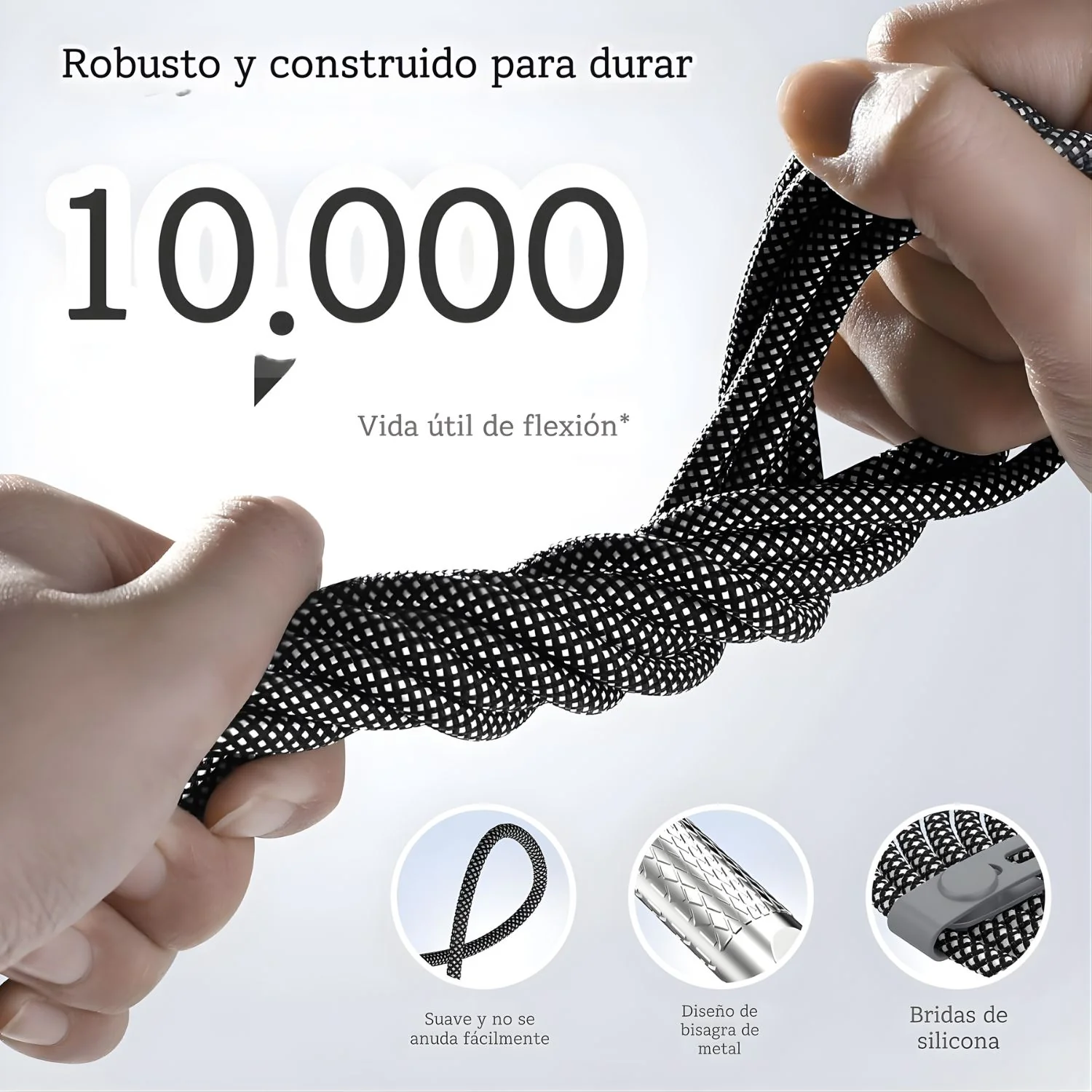 Cable USB-C A USB-C Giratorio 180° PD 240W. Trenzado Reforzado. Carga Rápida (3 Metros). Color Negro. - Image 3