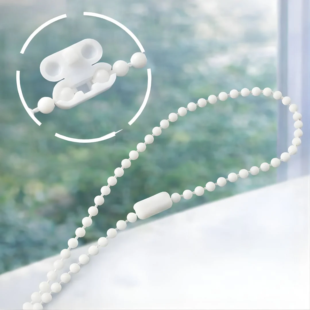 Cadena De Cuencas Para Persianas Enrollables (10 Metros Y 10 Conectores). Repuesto Universal Blanco Para Cortinas Rollers. - Image 2