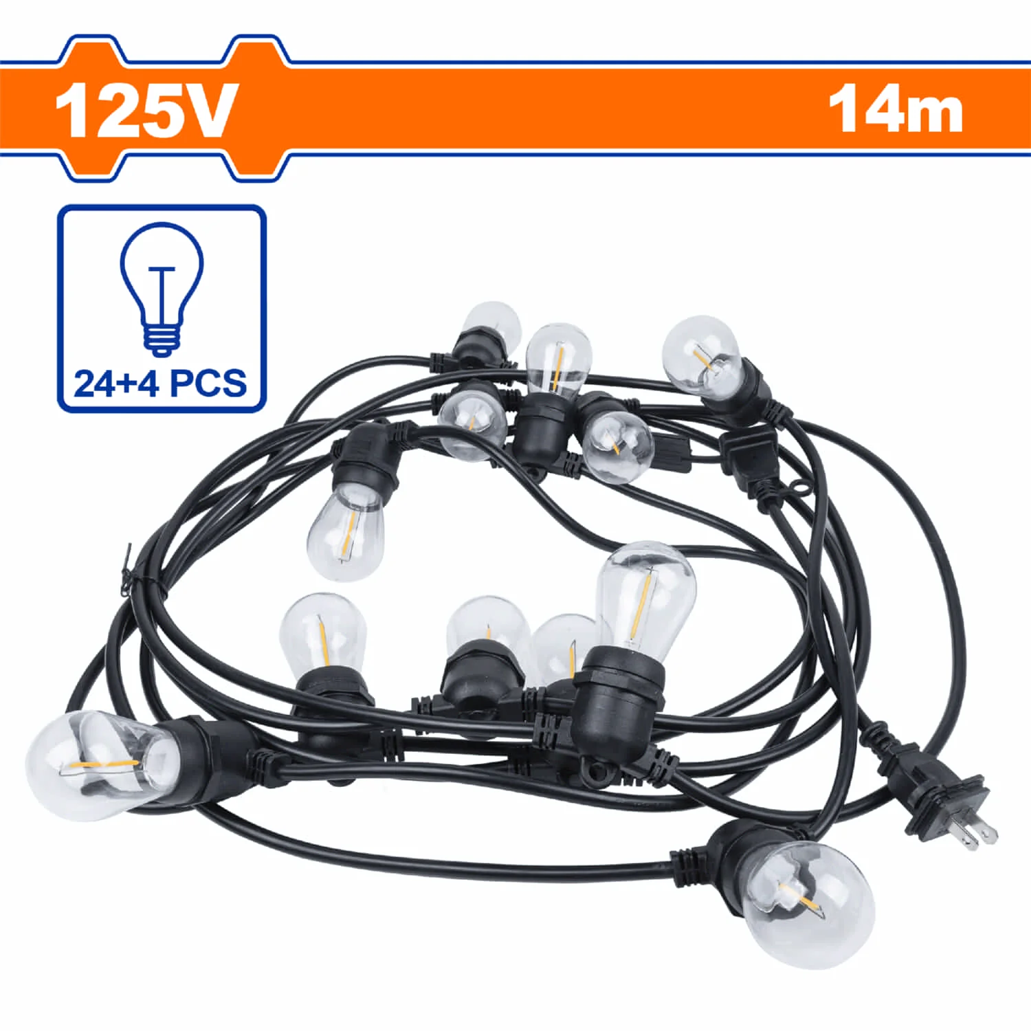 Guirnalda De Luces LED 14.6M 24 Bombillas E26 S14 1W, Exterior 125V, Cable ETL, Con Repuestos