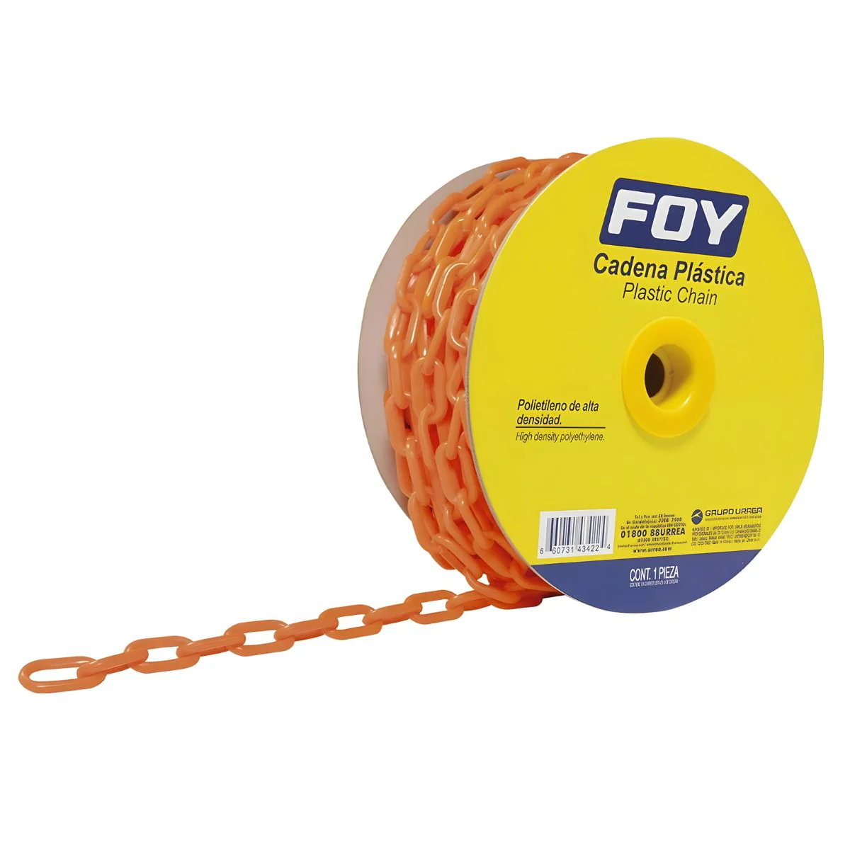 Cadena Plástica 6 Mm X 1/4" 25 Mt 40 Kg Naranja Foy