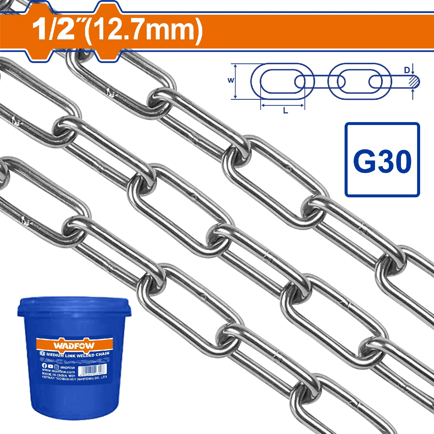 Cadena Soldada Grado 30 1/2" Longitud:8M - Image 2