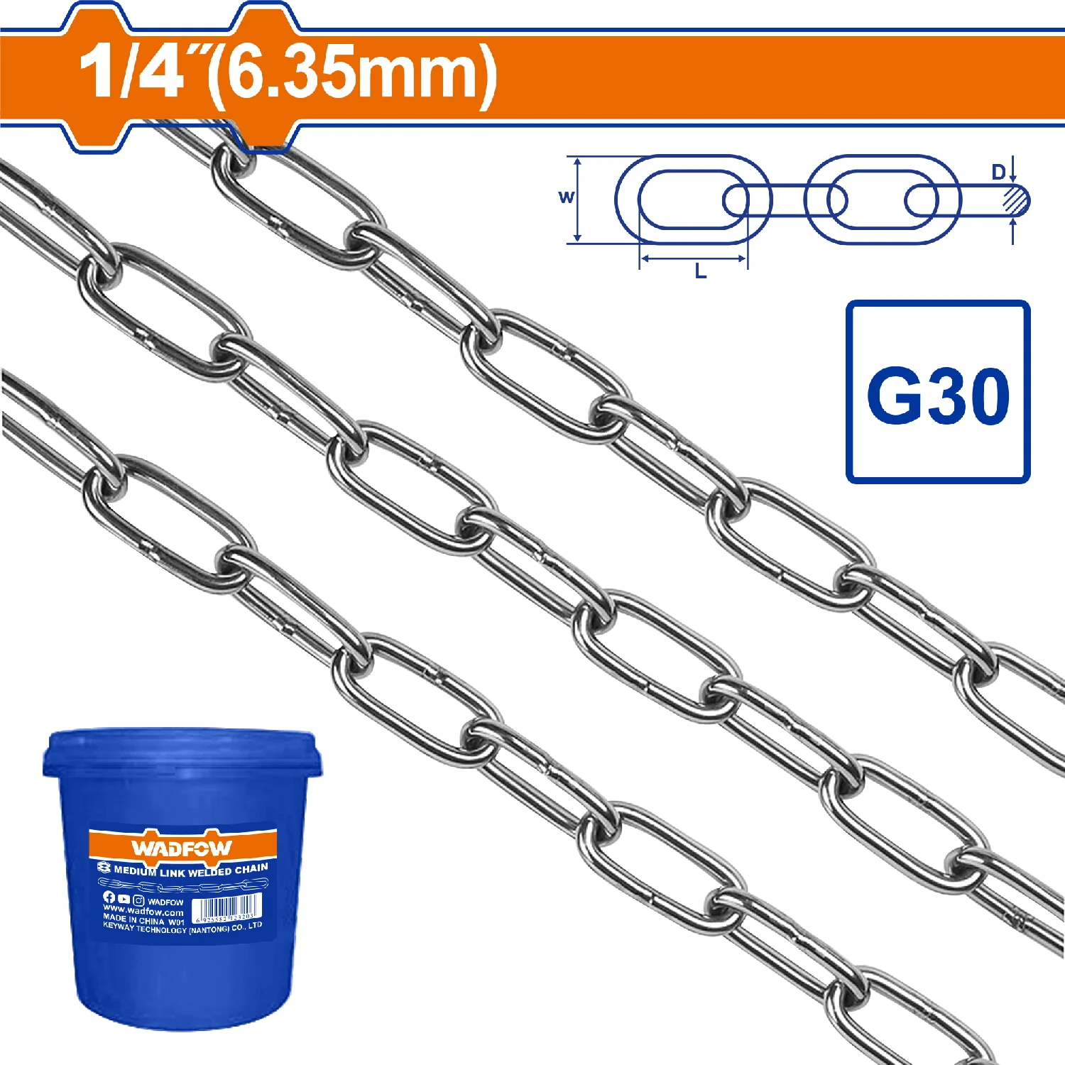 Cadena Soldada Grado 30 1/4" Longitud:37M - Image 2