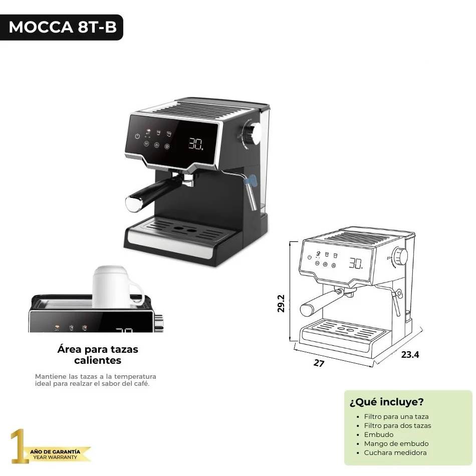 Cafetera Automática (Espresso/Cappuccino) 850W. Máquina De Café Multifuncional De 8 Tazas Con Espumador De Leche Y Tanque De Agua 1.6 L. Modelo Mocca Drija - Image 2