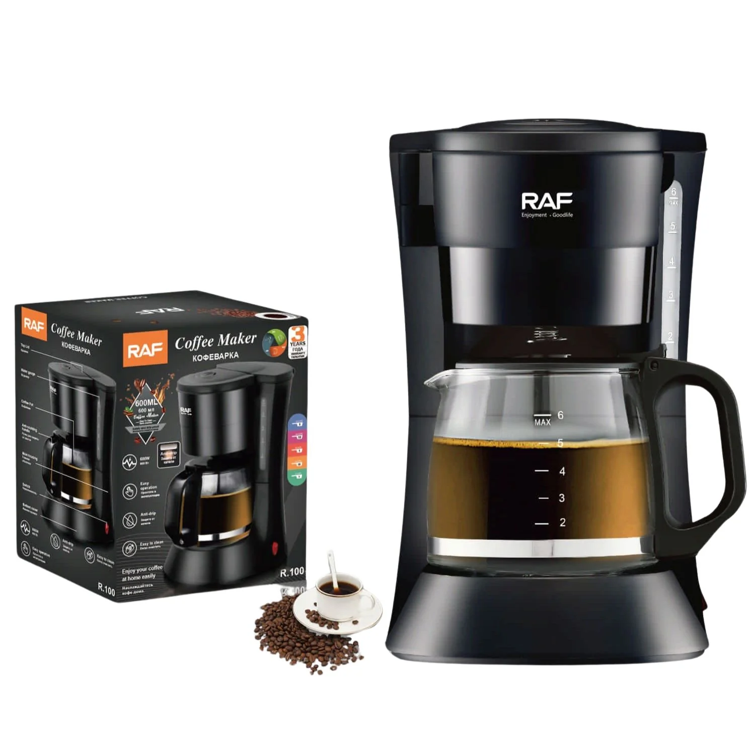 Cafetera Eléctrica 600W 0.6L Con Sistema Antigoteo Jarra De Vidrio. Sirve 6 Tazas De Café. 110V /60Hz. - Image 2