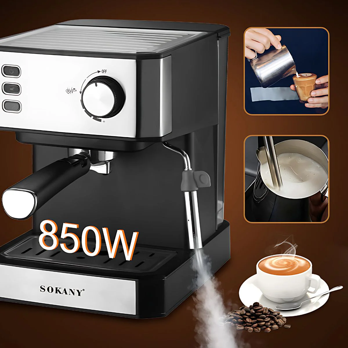 Cafetera Espresso 850W. Máquina De Café Multifuncional Con Espumador De Leche Y Tanque 1.5L. - Image 3