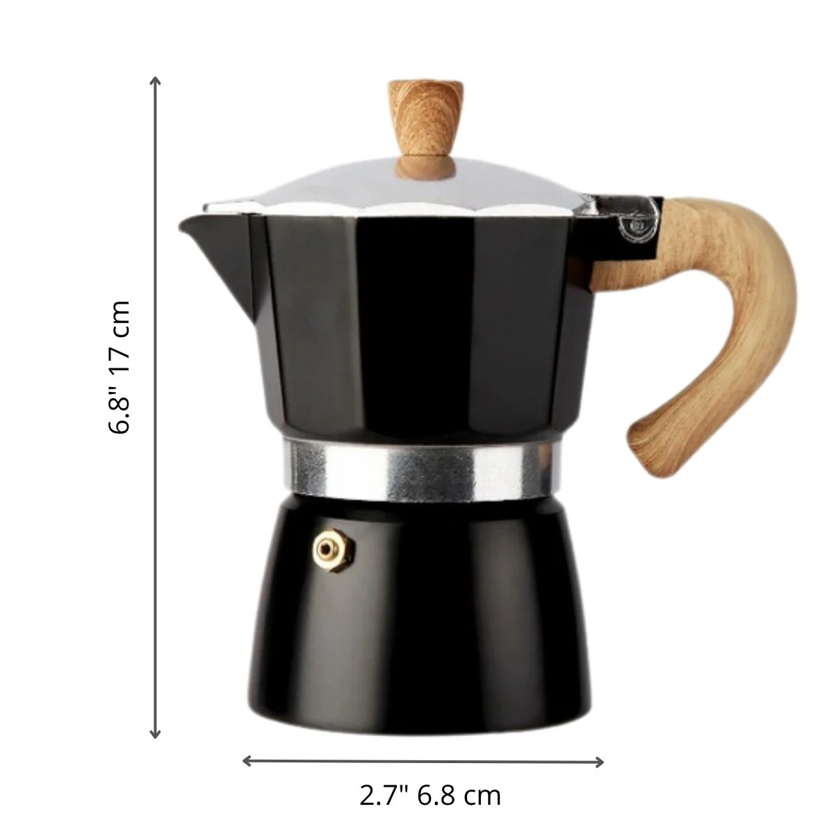 Cafetera Italiana Moka Pot Clásica De Aluminio Grado Alimenticio De 3 Tazas (150Ml) Con Asa Estilo Madera Resistente Al Calor. Greca, Percoladora. Color Negro. - Image 3