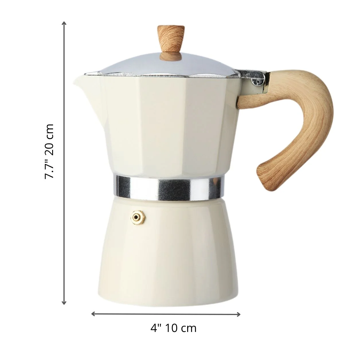 Cafetera Italiana Moka Pot Clásica De Aluminio Grado Alimenticio De 6 Tazas (300Ml) Con Asa Estilo Madera Resistente Al Calor. Greca, Percoladora. Color Blanco. - Image 3