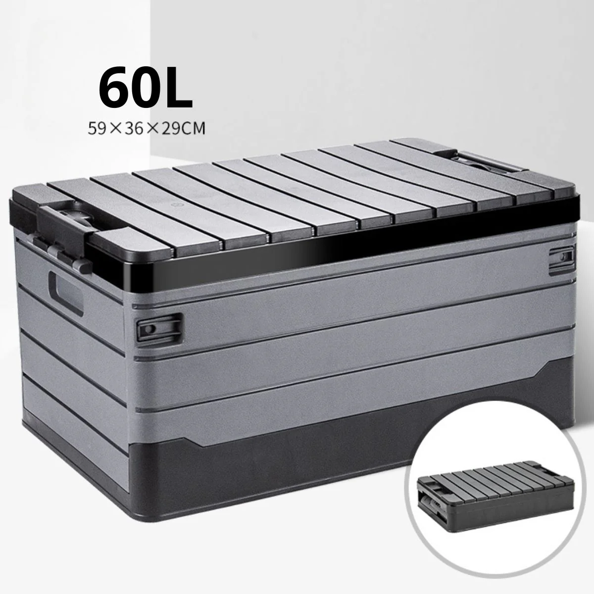 Caja De Almacenamiento Plegable 60L Con Tapa Plana. 59X36x29 Cm. Contenedor Organizador. Caja Plástica Multiusos.