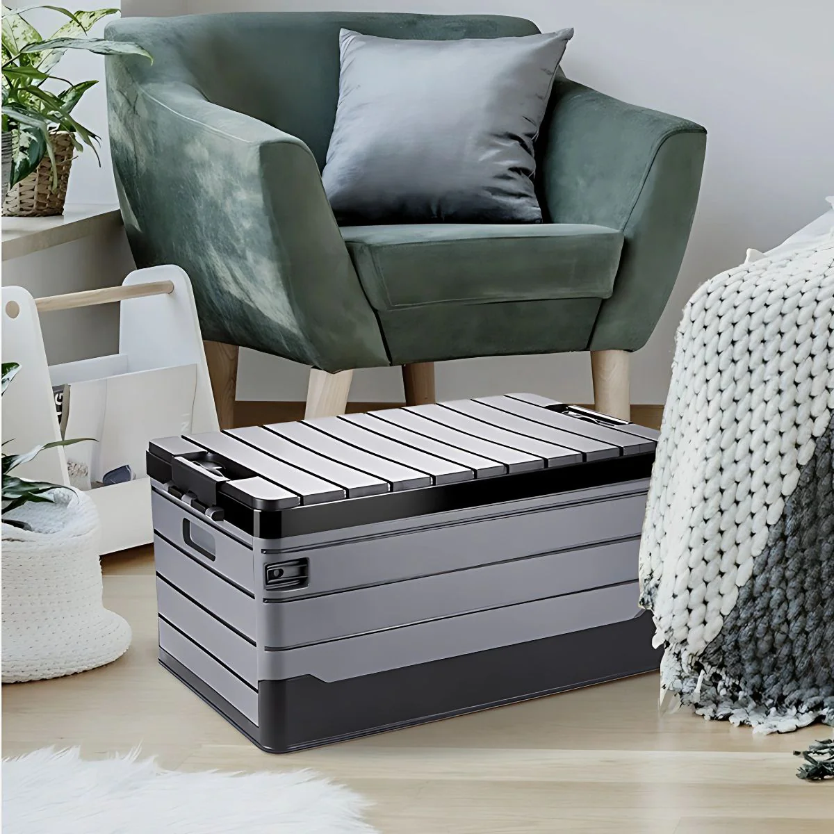 Caja De Almacenamiento Plegable 60L Con Tapa Plana. 59X36x29 Cm. Contenedor Organizador. Caja Plástica Multiusos. - Image 4