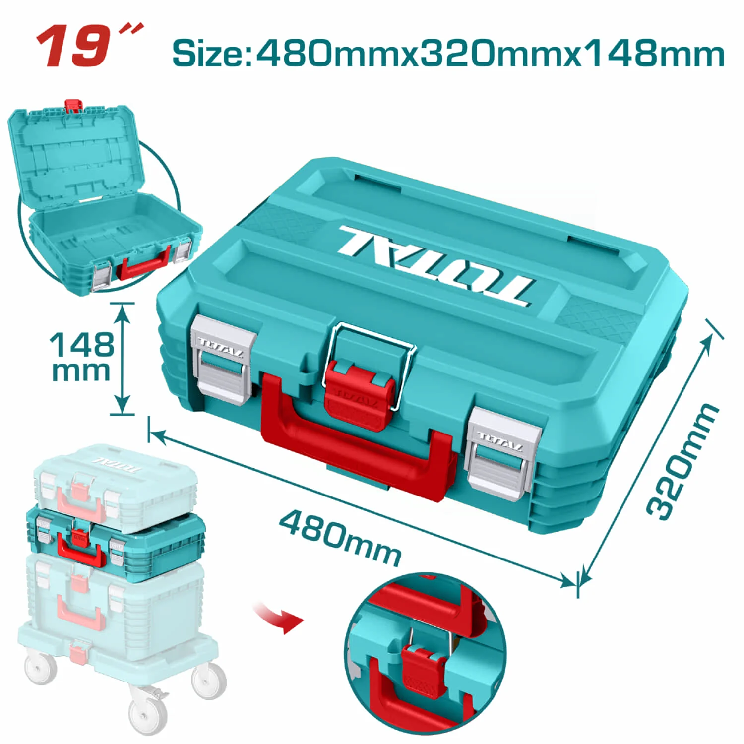 Caja De Herramientas Apilable De 19"  480 Mm * 320 Mm (12.5") * 148 Mm (5.8"). Carga Máx 15 Kg Fácil De Apilarse