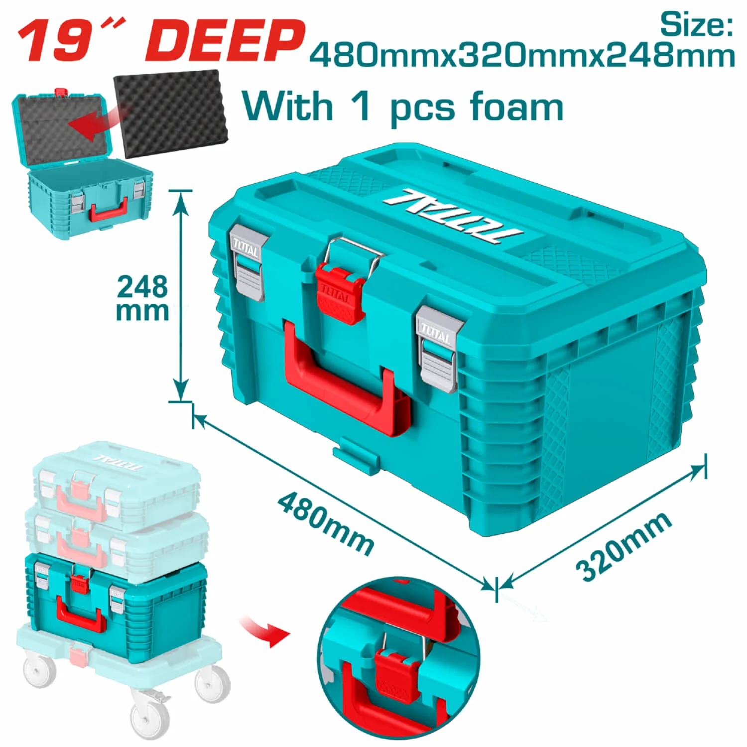 Caja De Herramientas Apilable De 19" (480X320x248mm). Carga Máx. 25Kg.