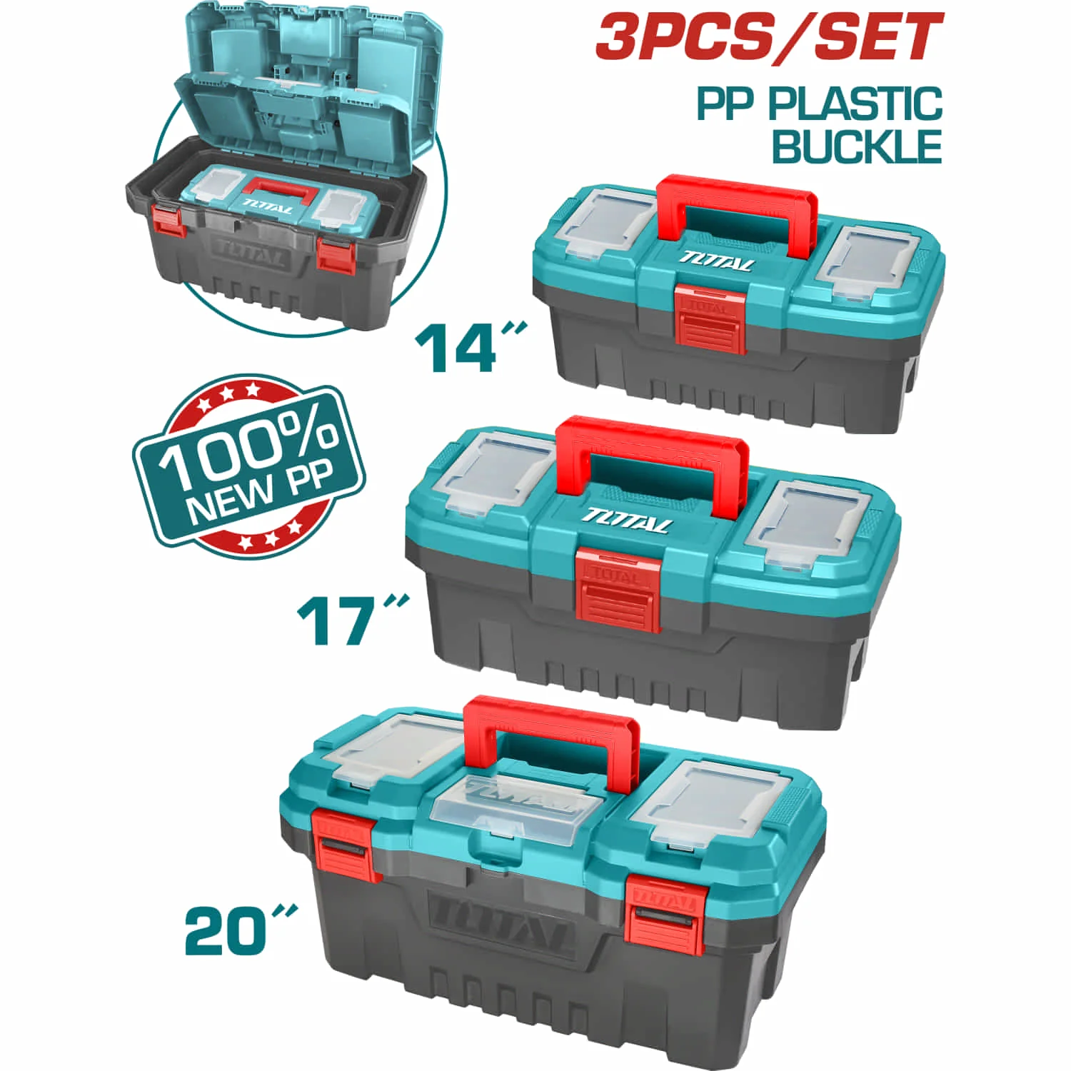 Caja De Herramientas De Plástico Set De 3 (14", 17", 20") Con Áreas De Almacenamiento. Combo Juego - Image 2