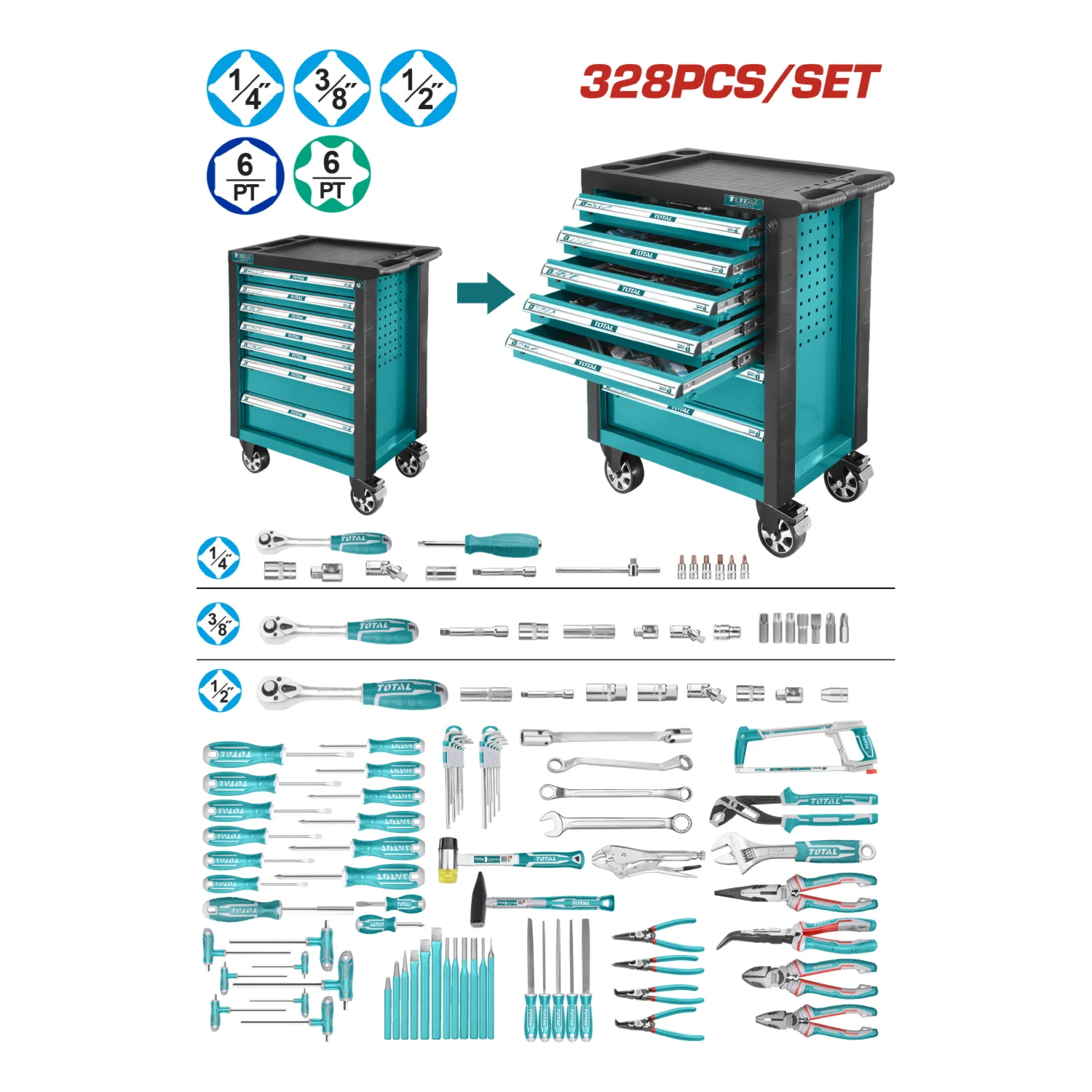 Caja De Herramientas Variada En Caja De Herramientas 7 Niveles Y Una Base. Incluye 328 Piezas. Juego Kit Carrito Ruedas Trolley - Image 2
