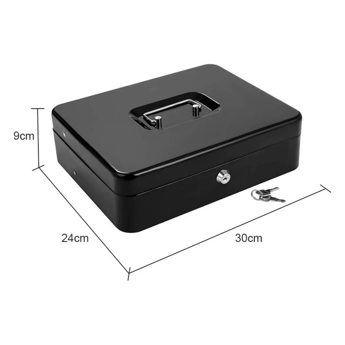 Caja Menuda Con Llave Y Bandeja De Monedas. Caja Chica Para Organizar Billetes 11.8"X9.4"X3.5" (30X24x9 Cms). Color Negro. - Image 4