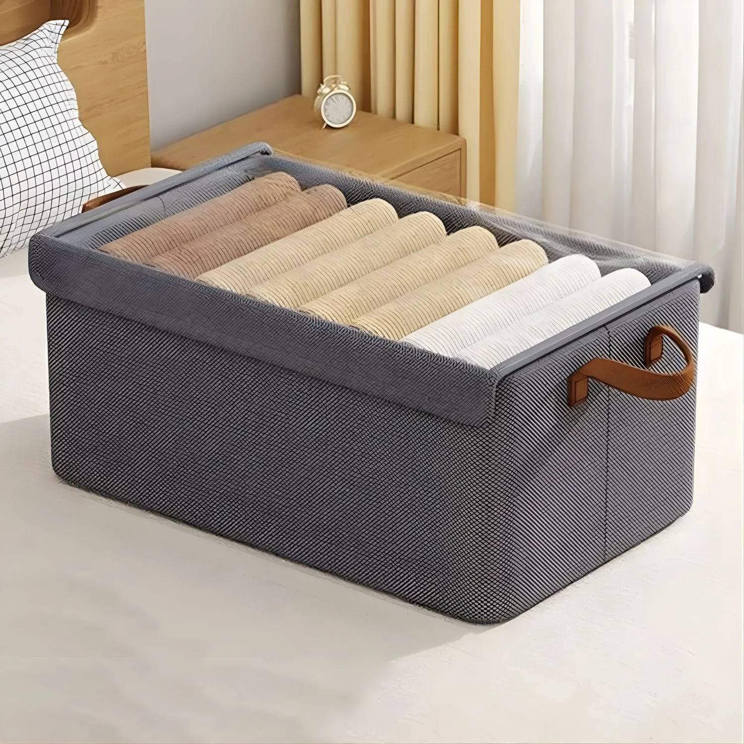 Caja Organizadora Con Tapa (47X28x20cm) Color Gris. Caja De Tela Plegable Para Almacenamiento.