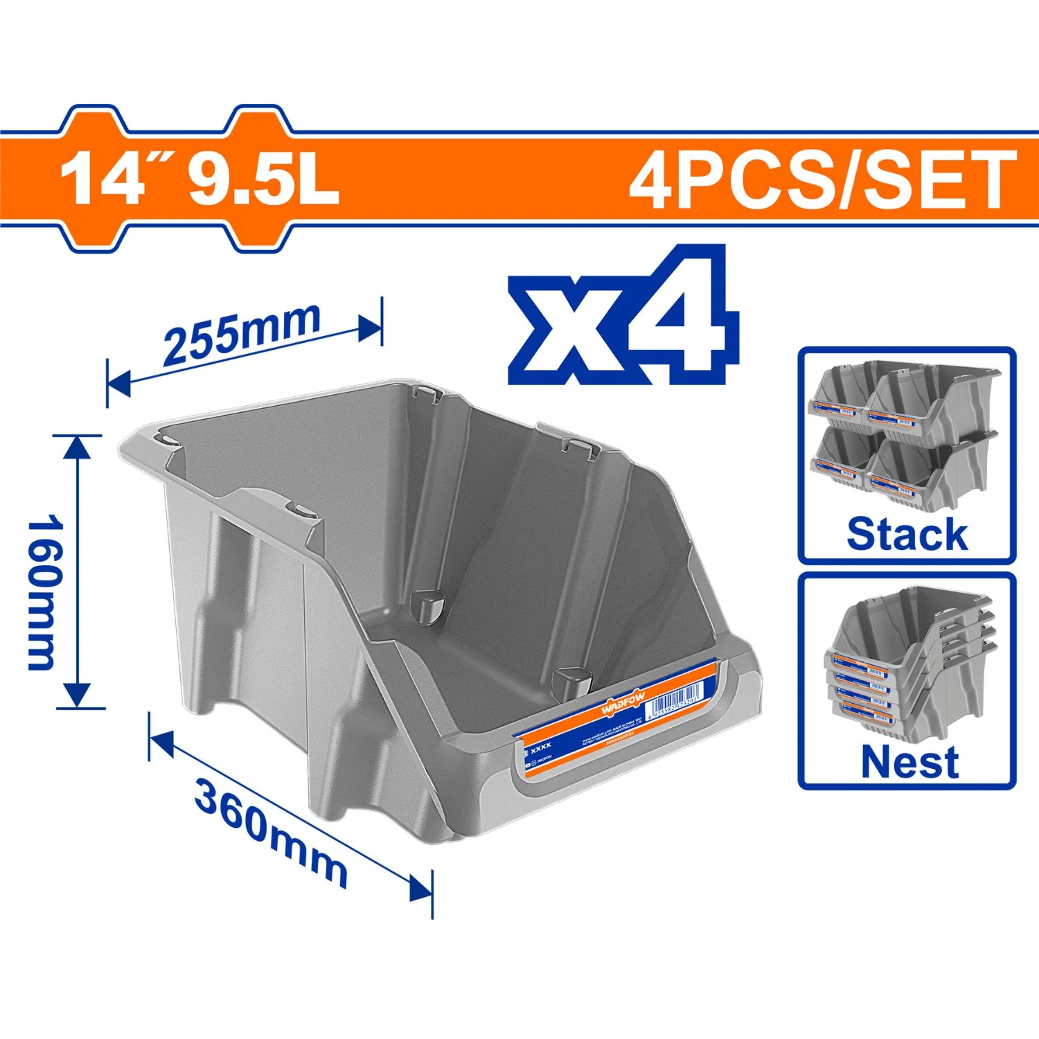 Cajas De Plástico Apilable Organizadoras 9.5L 14" 360 X255 X160 Mm Set De 4 Piezas. Ideal Para Encajar.