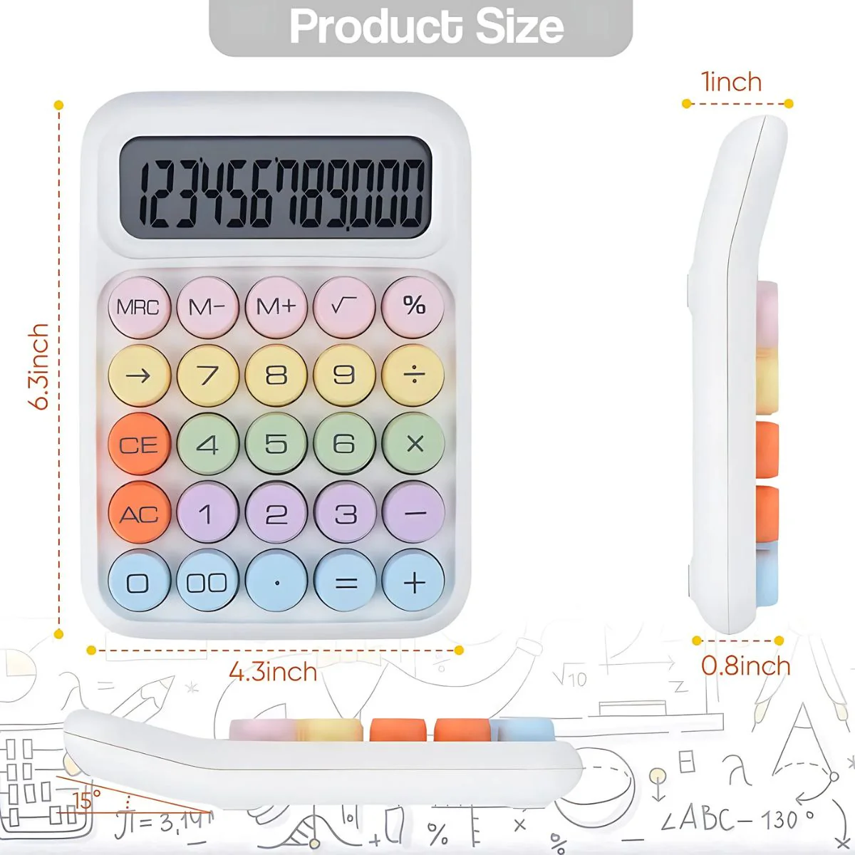 Calculadora De 12 Dígitos Con Números Grandes. Color Blanco. - Image 3