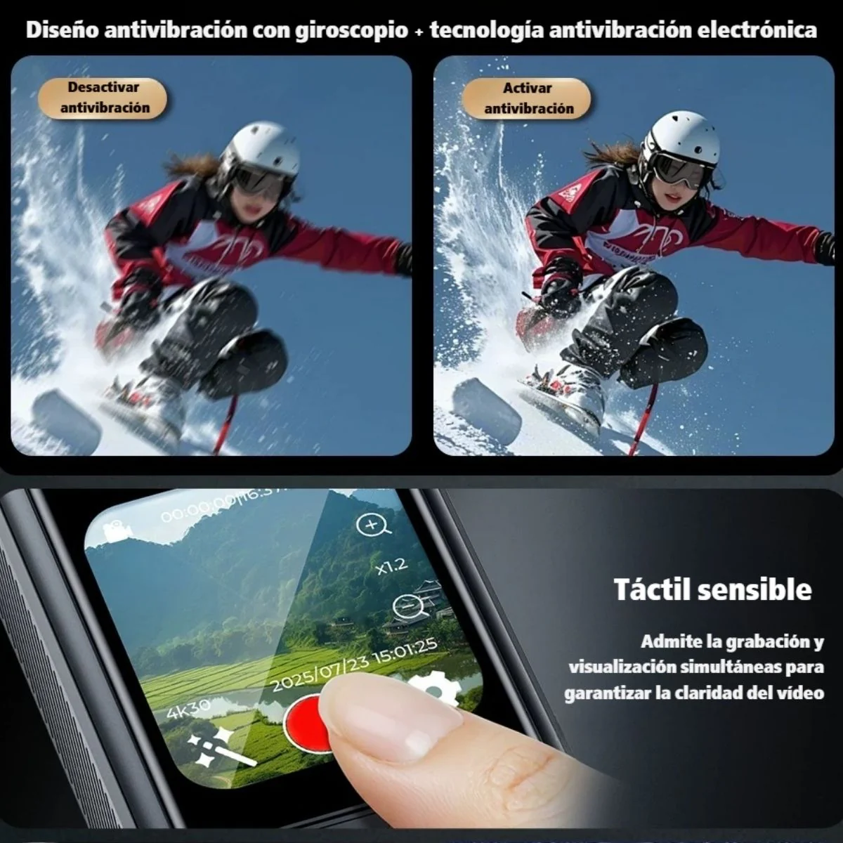 Cámara Antivibración De Bolsillo 4K L18 30FPS De 6 Ejes IP65. Videocámara Con Estabilización Giroscópica Batería 3000Mah Pantalla 1.69” - Image 4