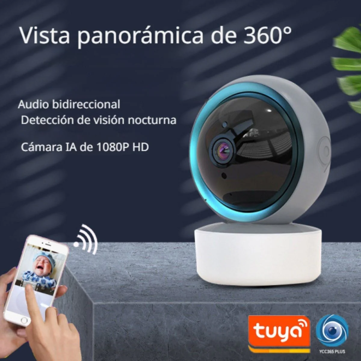 Cámara De Seguridad CCTV Wifi Inteligente. Cámara De Video Full HD 1080P 360° Con Visión Nocturna. Acceso Con App YCC365 Y Tuya. - Image 2