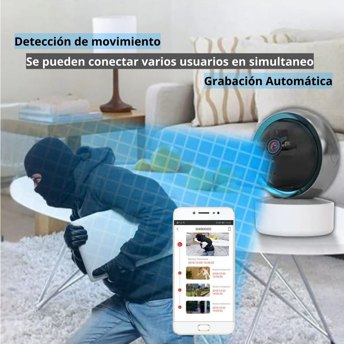 Cámara De Seguridad CCTV Wifi Inteligente. Cámara De Video Full HD 1080P 360° Con Visión Nocturna. Acceso Con App YCC365 Y Tuya. - Image 3