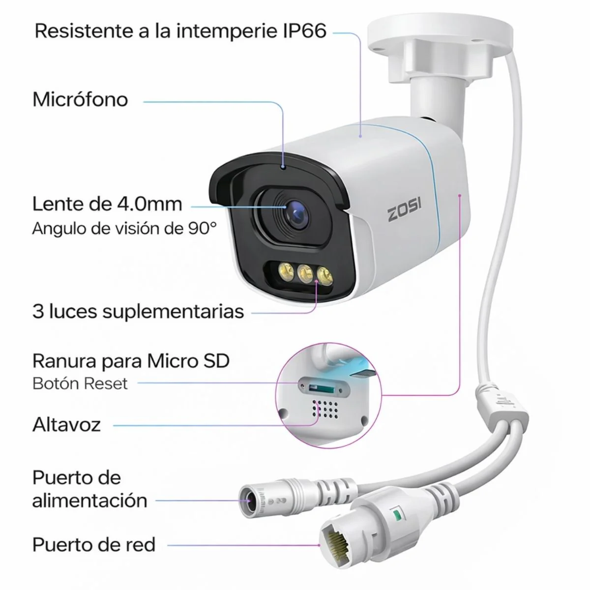 Cámara De Seguridad IP Poe 8MP 4K Exterior Color Nocturno 30M Y Lente 4Mm F1.0 Con Detección Humana Y Vehicular, Audio Bidireccional IP66 - Image 5