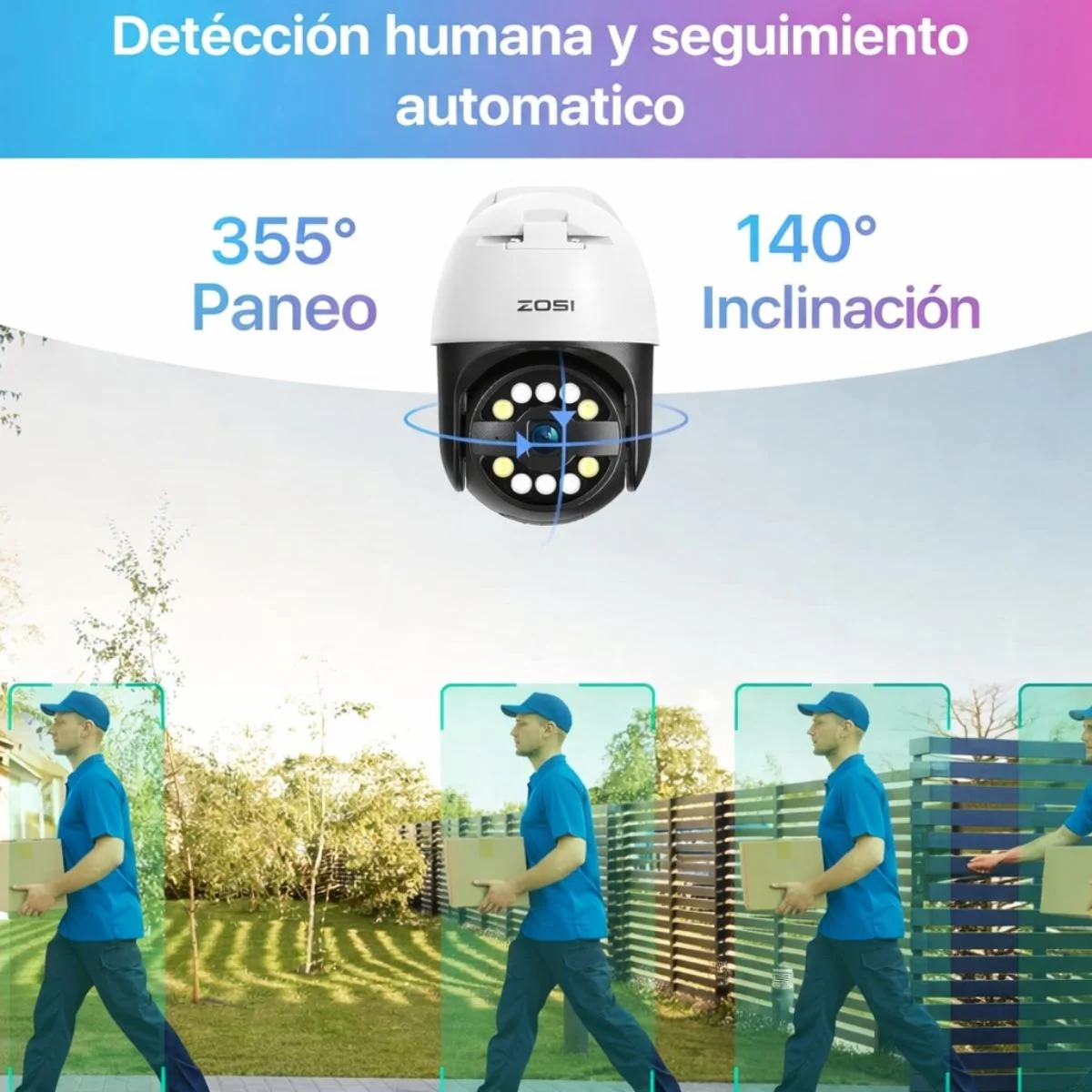 Cámara De Seguridad IP Poe PTZ 5MP Exterior 355° Pan 140° Tilt Con Auto Seguimiento Y Visión Nocturna 30M, Detección IA Y Audio Bidireccional - Image 2