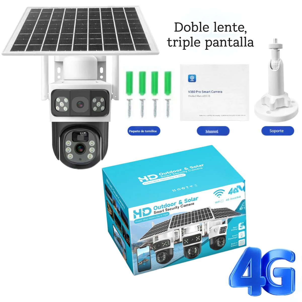 Cámara De Seguridad Solar 4G Doble Lente T8 Blanca Con Visión Nocturna Color, Audio Bidireccional Y PTZ 355° (Funciona Solo Con SIM CARD 4G) - Image 2