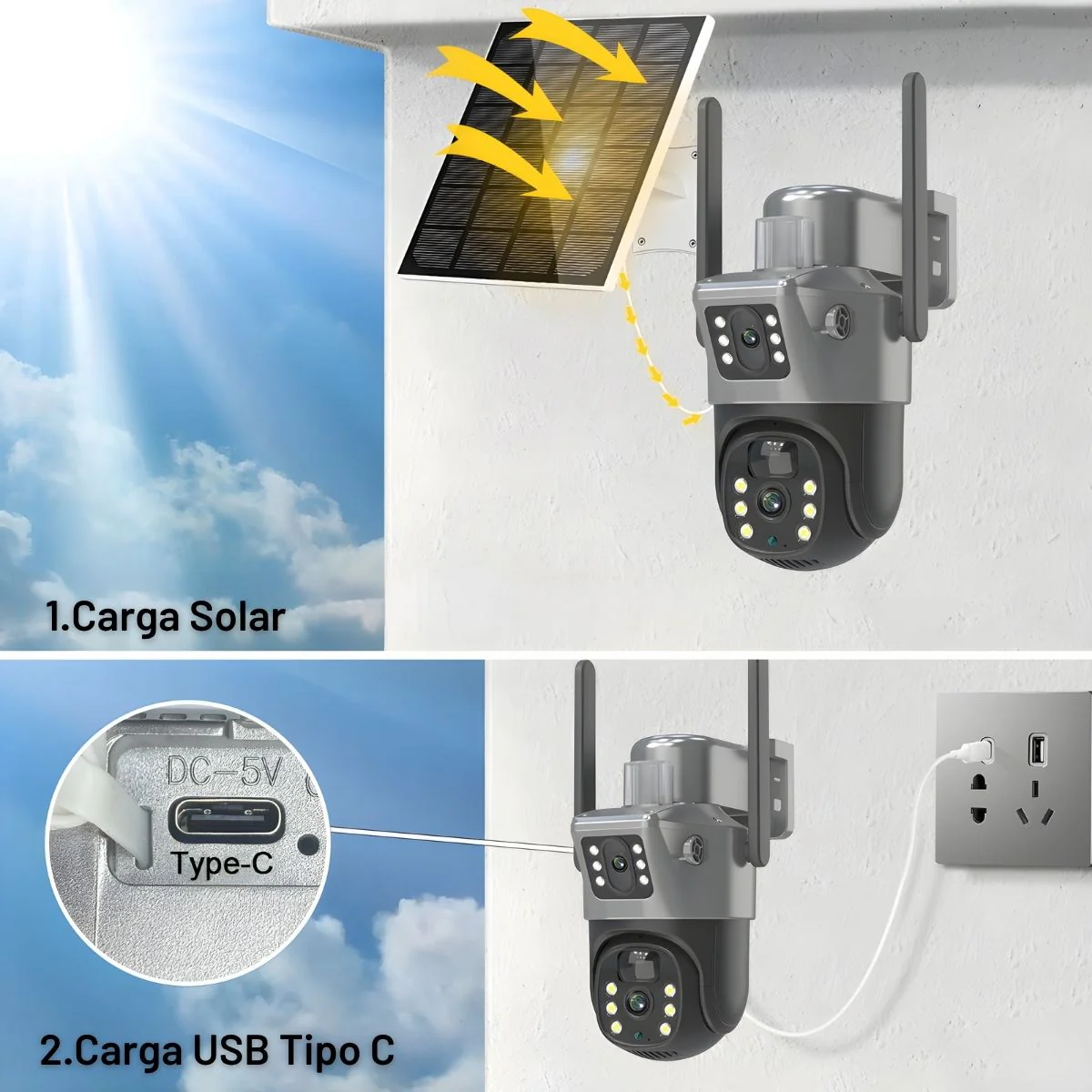 Cámara De Seguridad Solar 4G (Funciona Con Sim Card) Con Doble Lente Y Visión Nocturna 30M. Cámara De Videovigilancia A Prueba De Agua. 12000 Mah - Image 4
