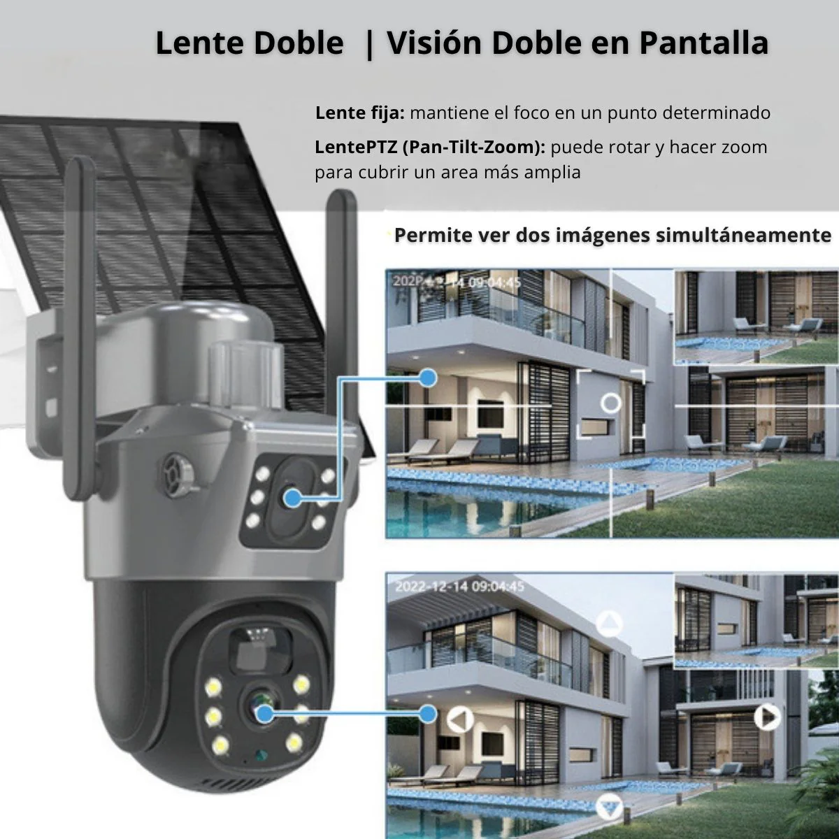 Cámara De Seguridad Solar Wifi Con Doble Lente Y Visión Nocturna 30M. Cámara De Videovigilancia A Prueba De Agua. 12000 Mah - Image 3