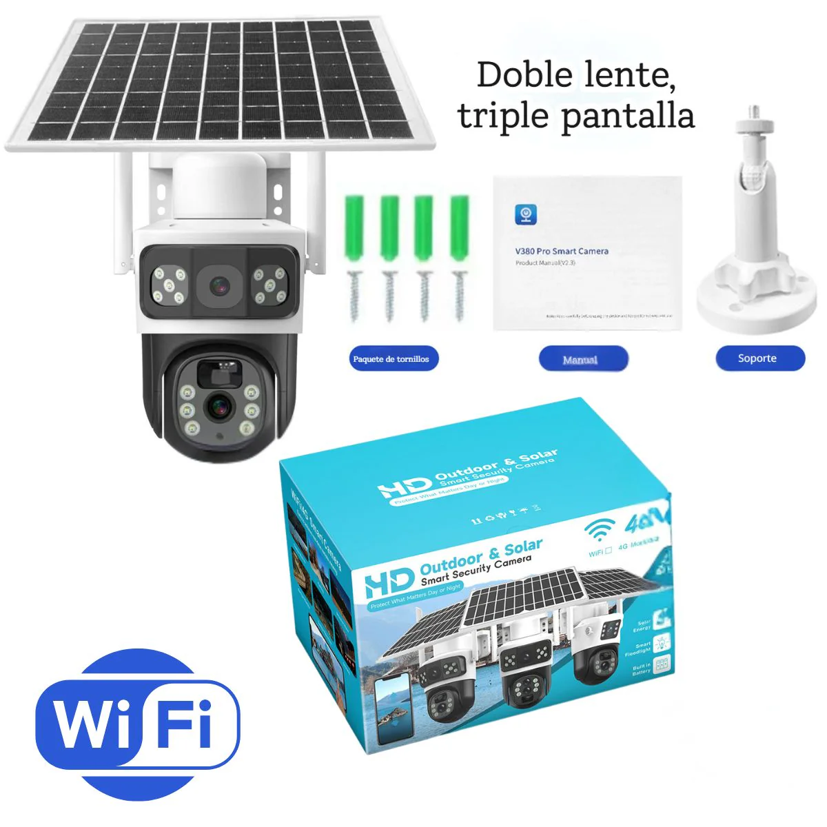 Cámara De Seguridad Solar Wifi Doble Lente T8 Blanca Con Visión Nocturna Color, Audio Bidireccional Y PTZ 355° - Image 2