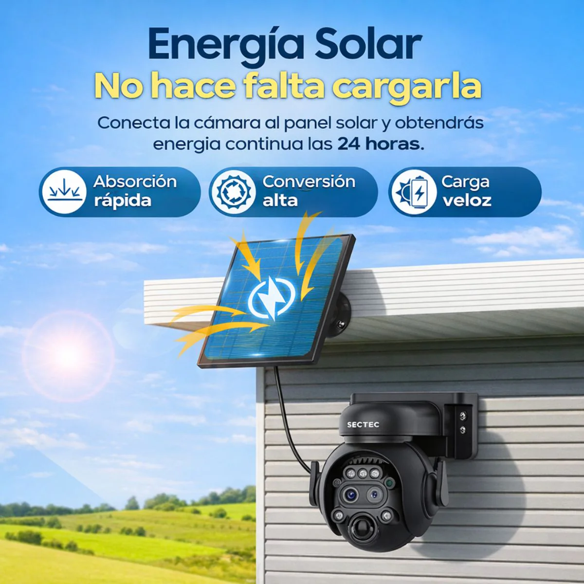 Cámara De Seguridad Wifi Con Panel Solar 6MP. Cámara De Videovigilancia Con Visión Nocturna Y Detección Humana. Zoom 12X - Image 3