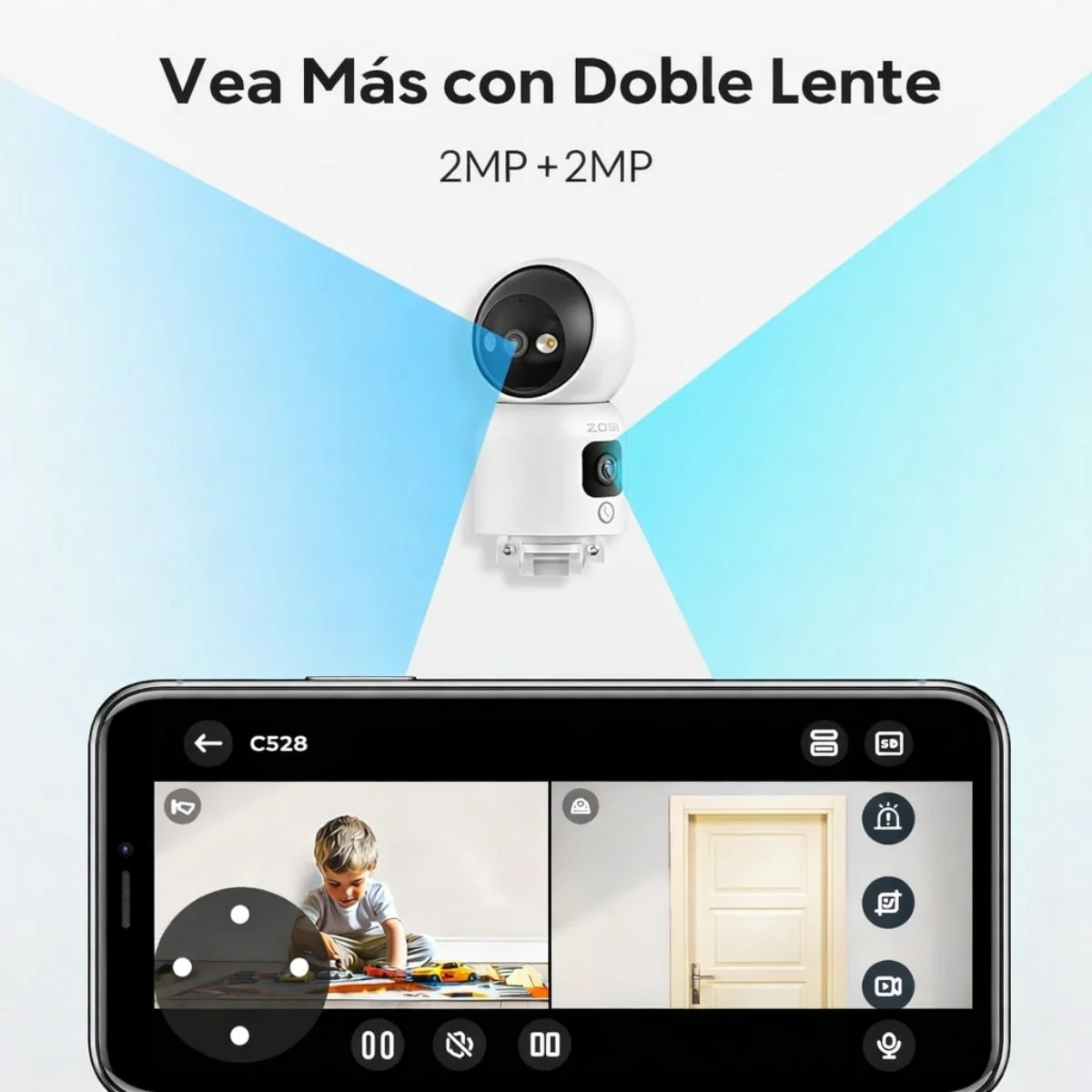 Cámara De Seguridad Wifi Doble Lente 2MP+2MP 360° Con IR Cut 4Mm Y Seguimiento Automático. Camara De Videovilancia Con Llamada Por Gesto Y Botón Y Visión Nocturna 10M. - Image 2