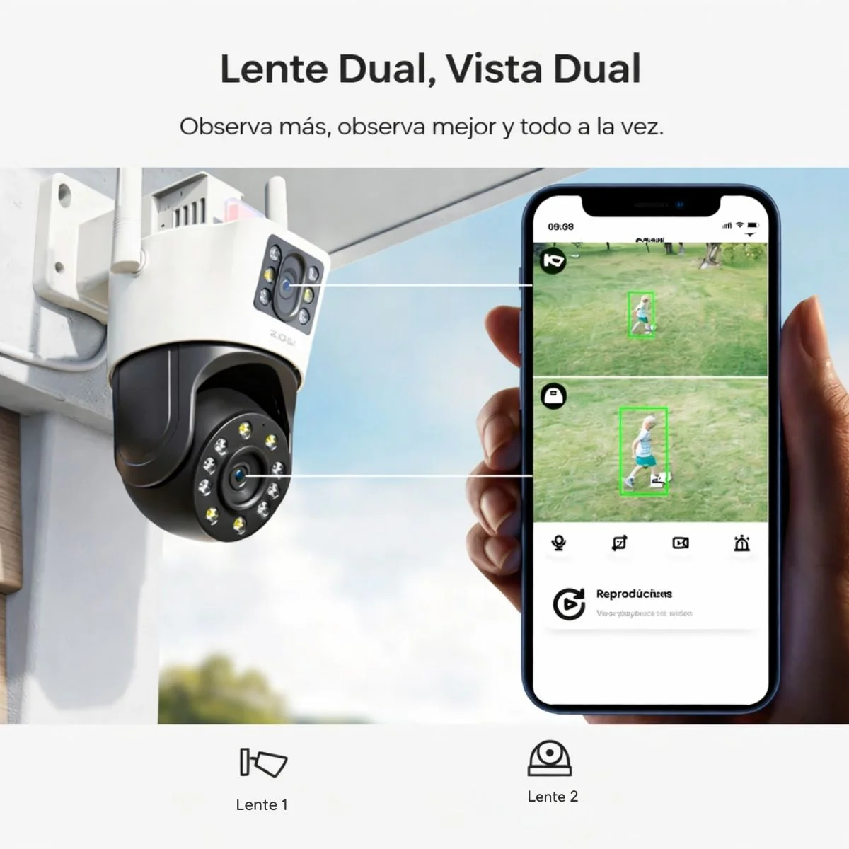 Cámara De Seguridad Wifi PTZ 4MP+2MP Doble Lente 4Mm, Giro 355° Y 140°, Visión Nocturna A Color, Audio Bidireccional Y Detección IA - Image 2